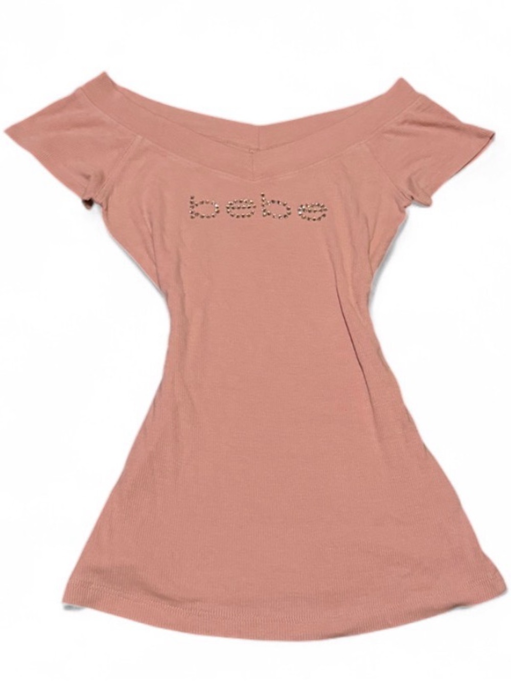Y2K Bebe Peach Off-The-Shoulder Rhinestone Top